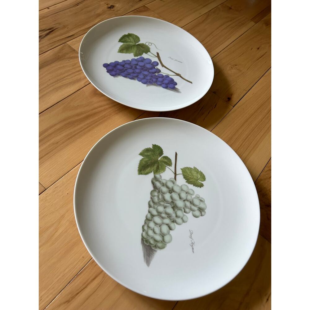 Vintage Hand Painted Hutschenreuther Gelb Grapes Plates (2) 11.5" Germany
